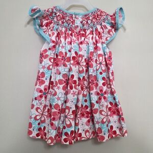 Petit Ami Baby Girls Size 12 Months Floral Smocked Dress with Ruffled Sleeves